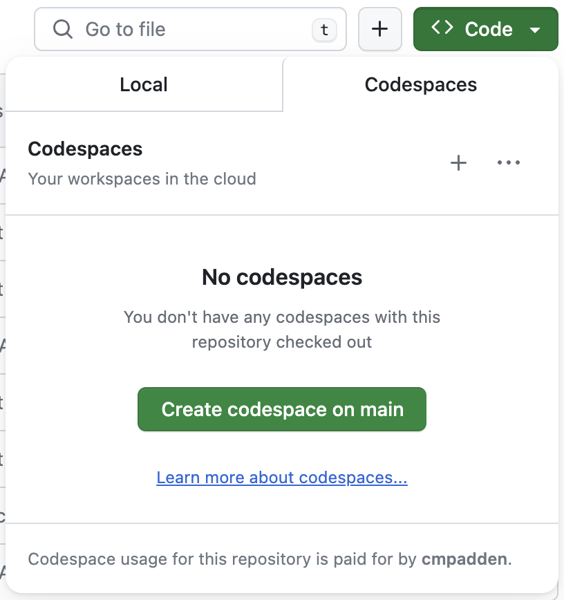 Create codespace