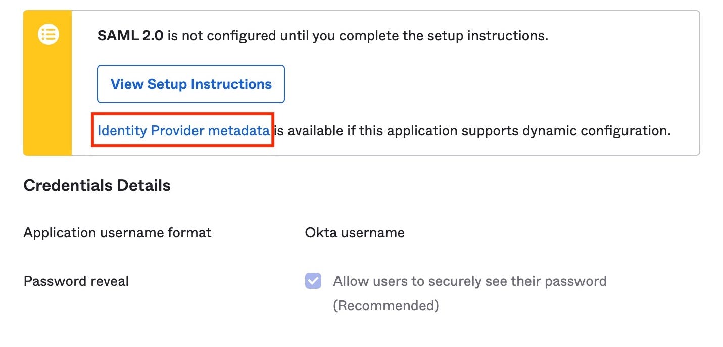 Okta Save Identity Provider Metadata