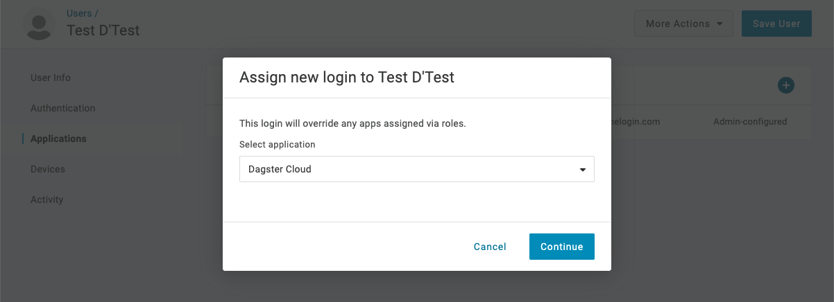 Screenshot of Assign New Login in OneLogin